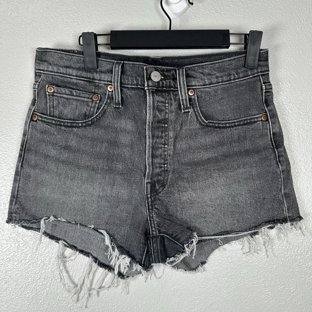Levi's‎ 501 Original High Rise Black Distressed Denim Cut Off Shorts Womens 27